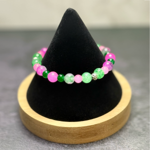 Pink, Green & Silver Bead Bracelet