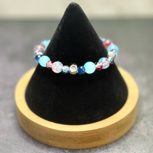 Red, Blue & Silver Bead Bracelet