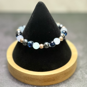 Blue, Black and Silver Bead Bracelet