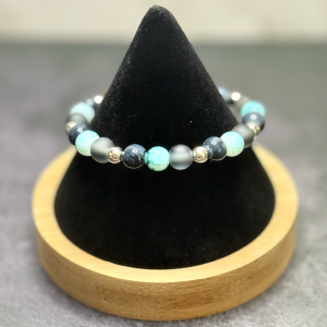 Blue, Grey & Silver Bead Bracelet