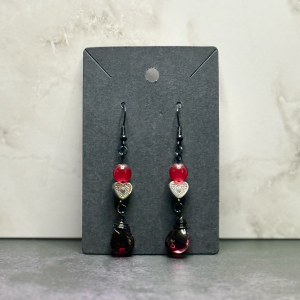 Red Bead w/Silver Heart Earrings